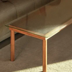 Mesa de centro Kofi, Walnut-ribbed glass, 100 cm