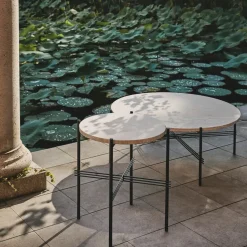 Mesa de centro TS Outdoor, Blanco travertin-negro