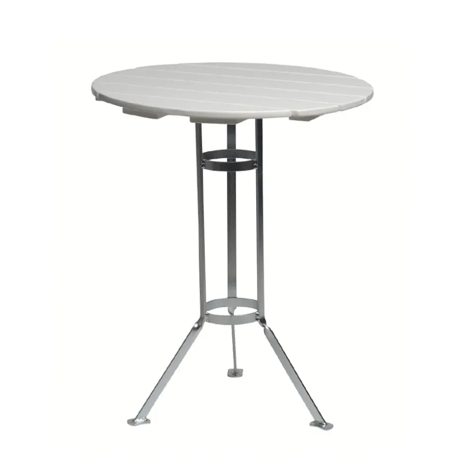 Mesa de tres patas Bryggeri, Roble lacado blanco-galvanizado en caliente