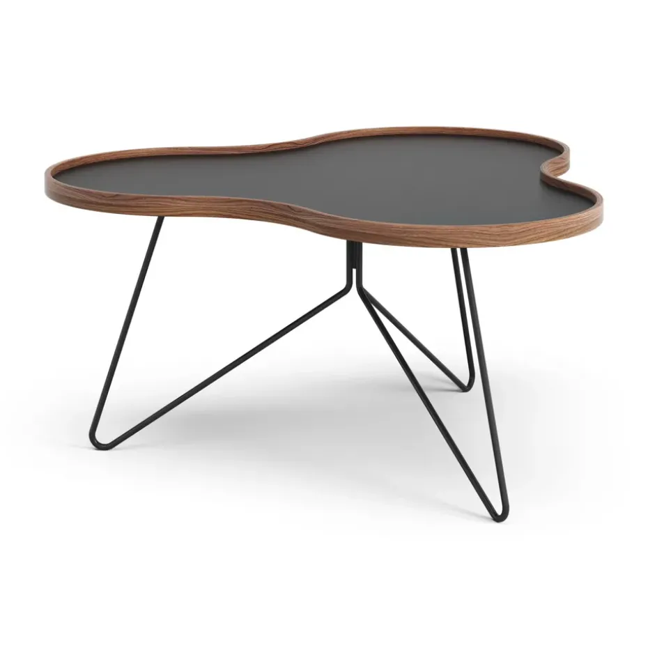 Mesa Flower 84x90 cm, H45-negro-canto de nogal-base negra