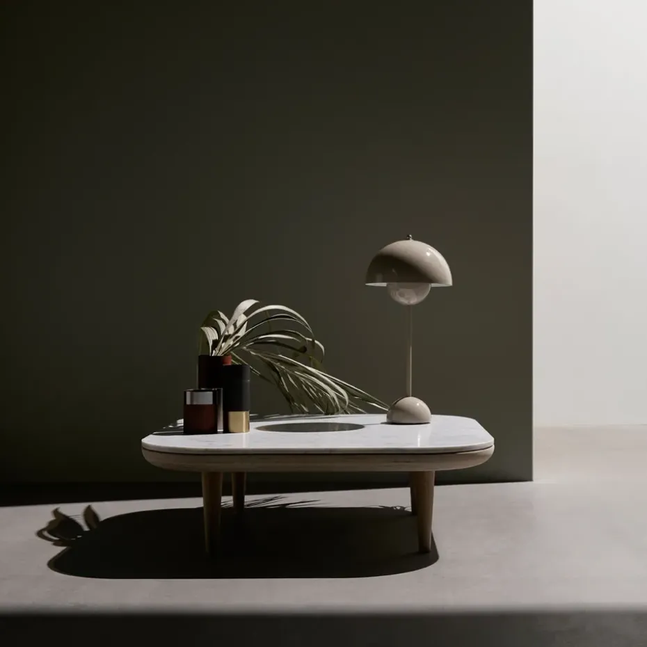 Mesa Fly SC4, Roble aceitado claro + mármol blanco