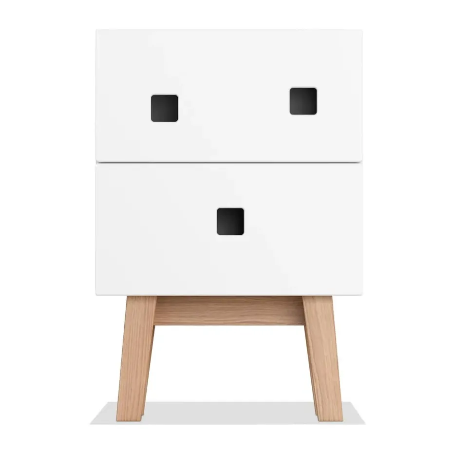 Mesilla de noche Peep S1, Blanco, retro, base de roble