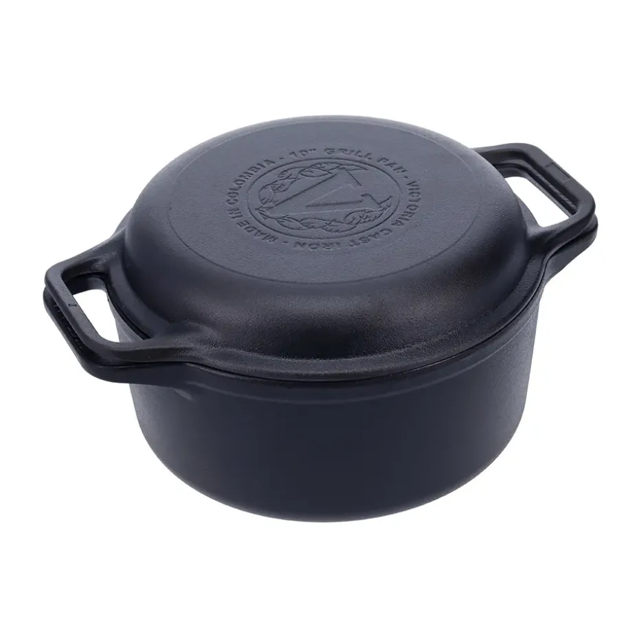 Olla y sartén parrilla de hierro fundido, previamente curados, 2 piezas