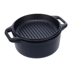Olla y sartén parrilla de hierro fundido, previamente curados, 2 piezas