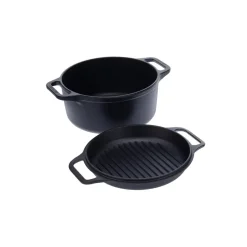 Olla y sartén parrilla de hierro fundido, previamente curados, 2 piezas