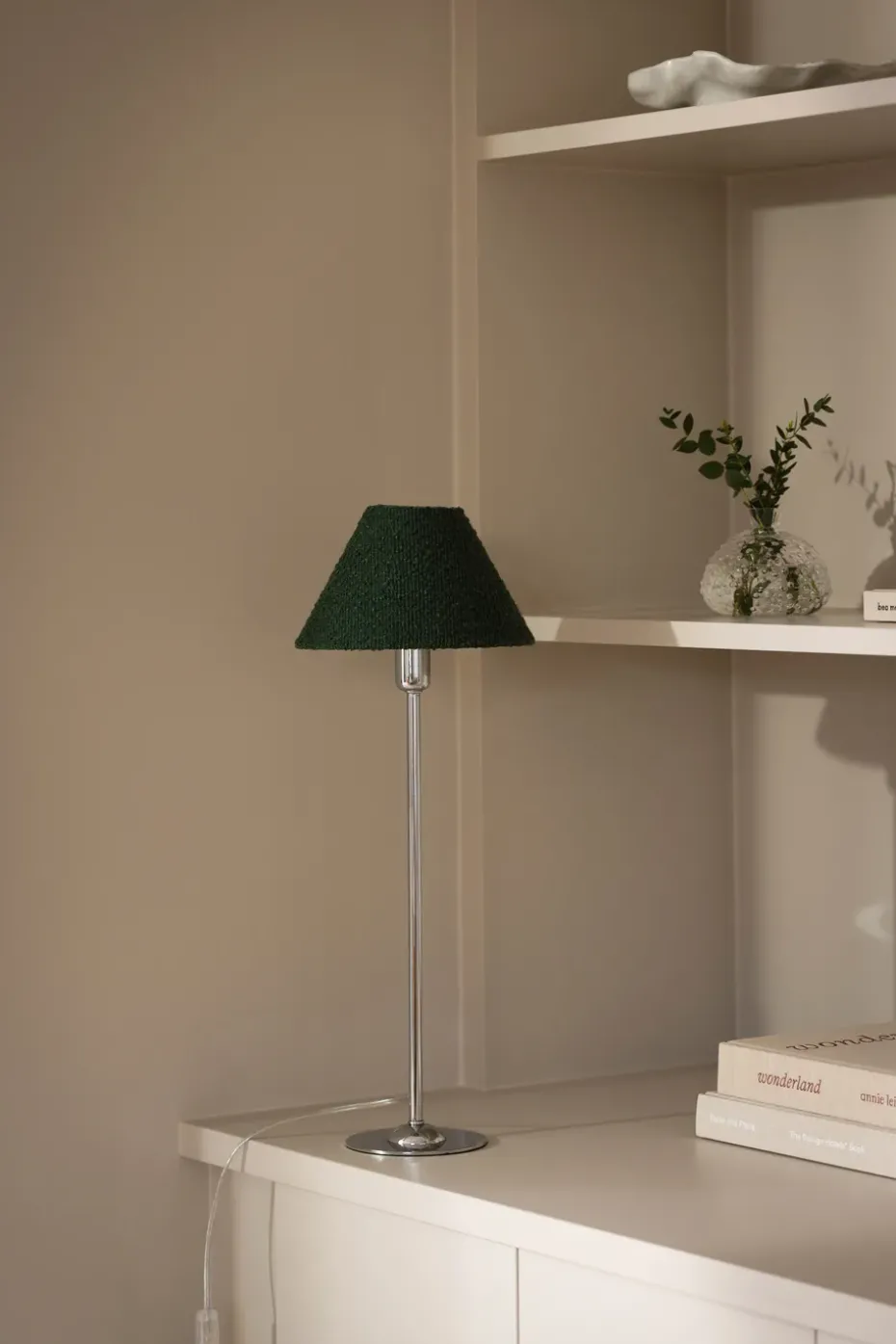 Pantalla de lámpara Iris 20, Bouclé musgo verde
