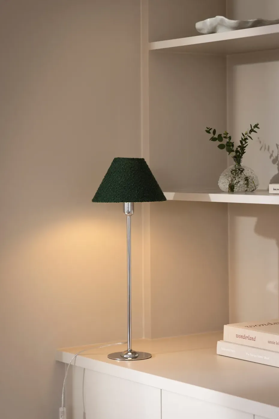 Pantalla de lámpara Iris 20, Bouclé musgo verde