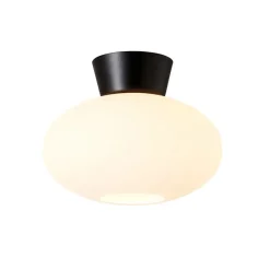 Plafón Bullo vidrio opal Ø27 cm, negro mate