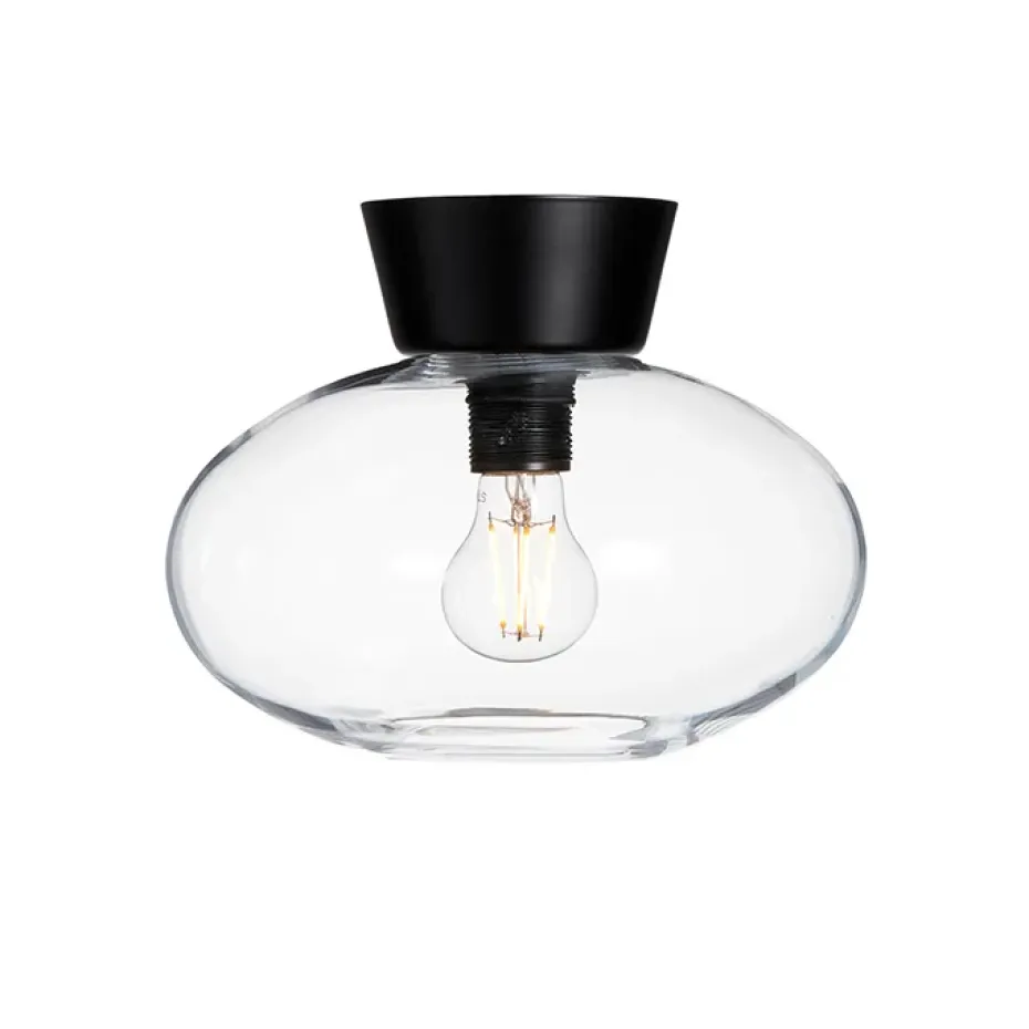 Plafón Bullo vidrio transparente Ø27 cm, negro mate