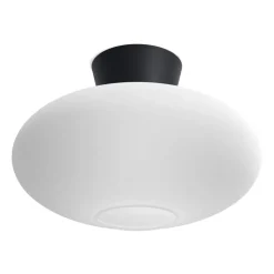 Plafón Bullo XL vidrio opal Ø38 cm, negro mate