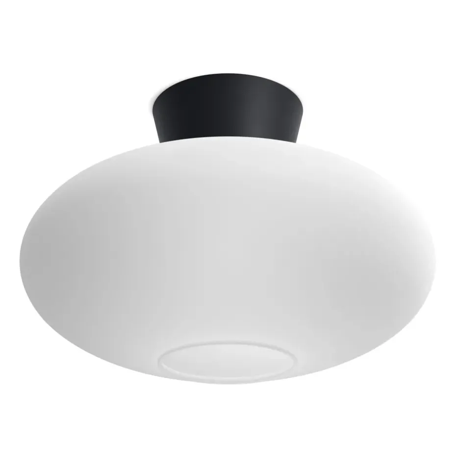 Plafón Bullo XL vidrio opal Ø38 cm, negro mate