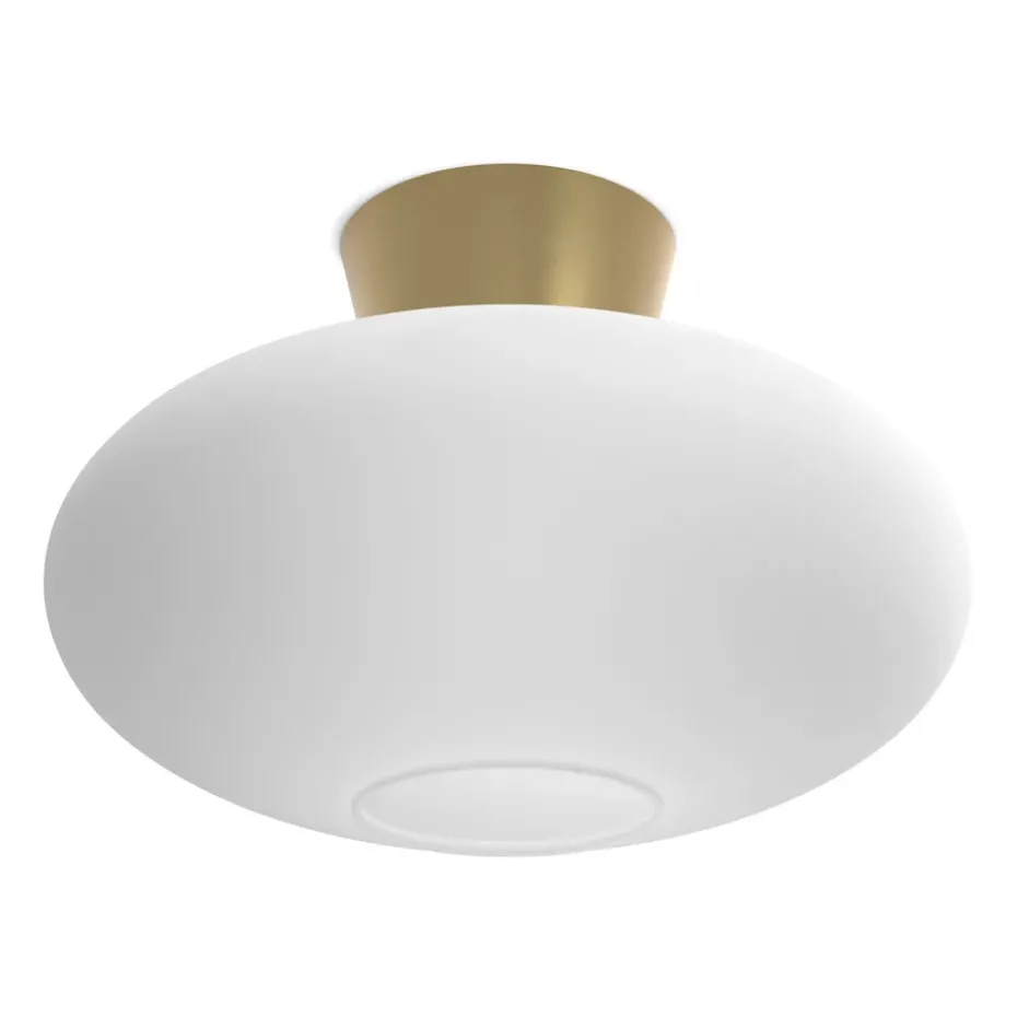Plafón Bullo XL vidrio opal Ø38 cm, latón