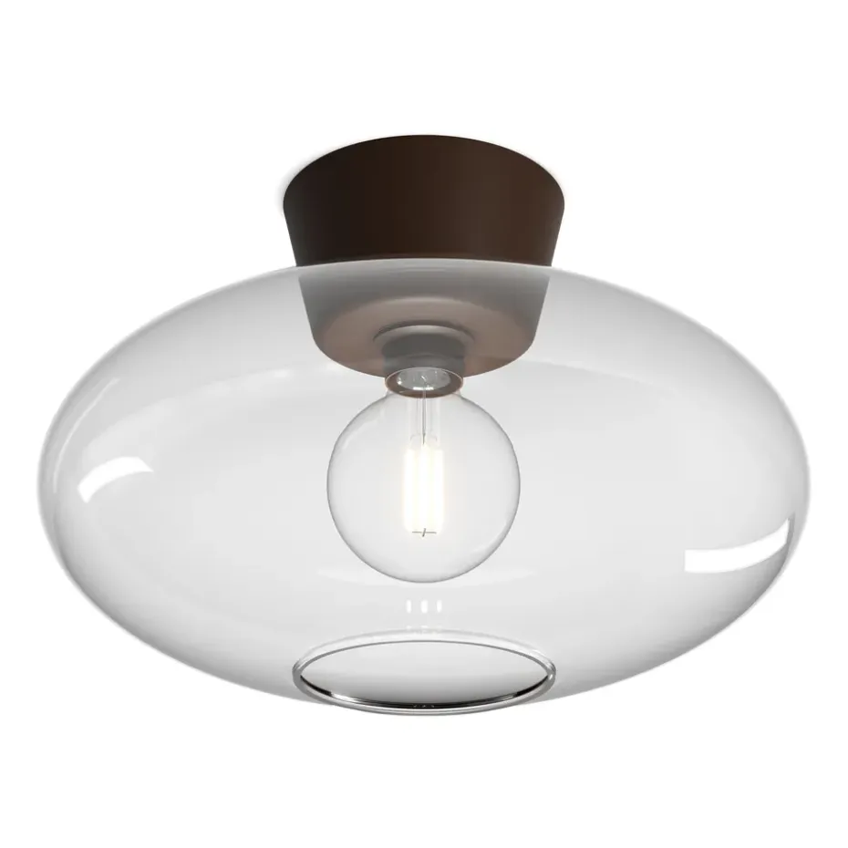 Plafón Bullo XL vidrio transparente Ø38 cm, óxido
