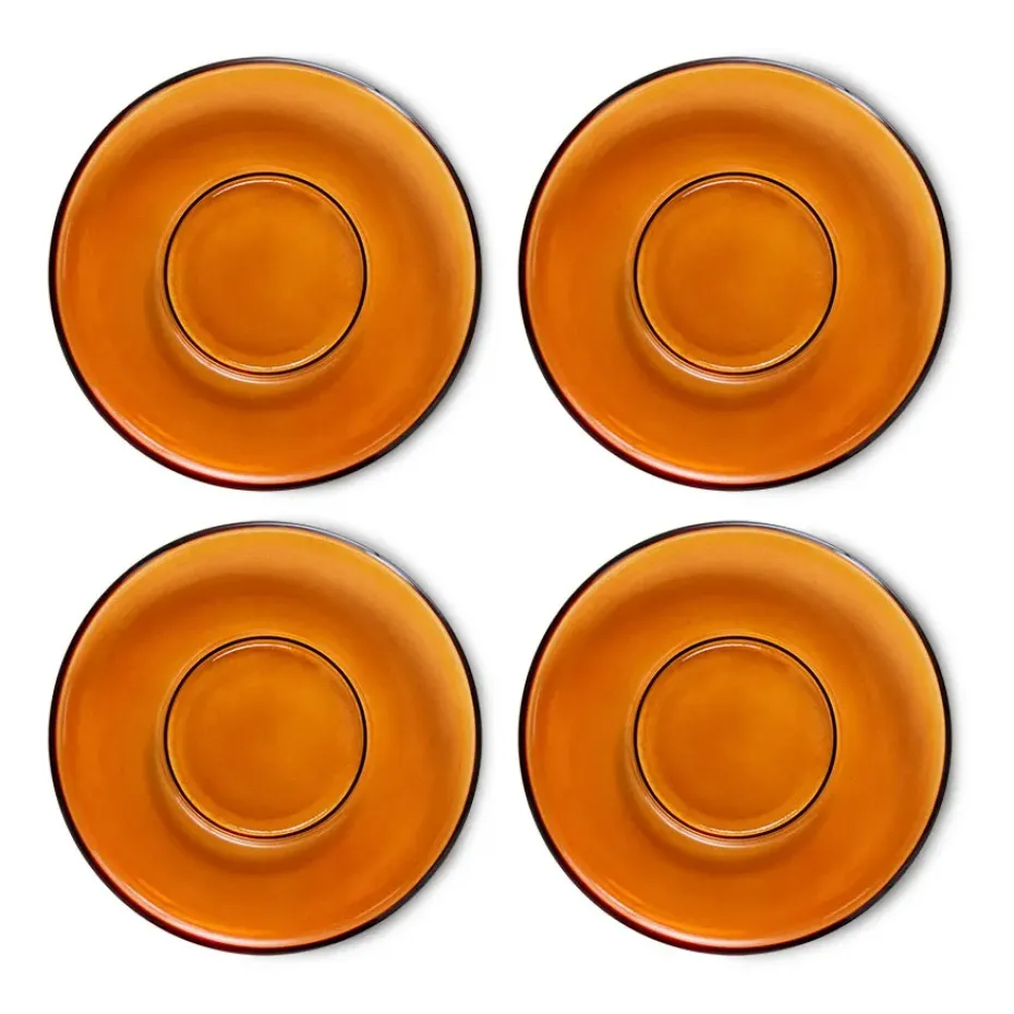 Plato de café de vidrio 70's Ø10,6 cm, Amber brown