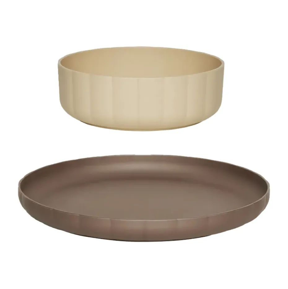 Plato y cuenco Pullo, Taupe-vanilla