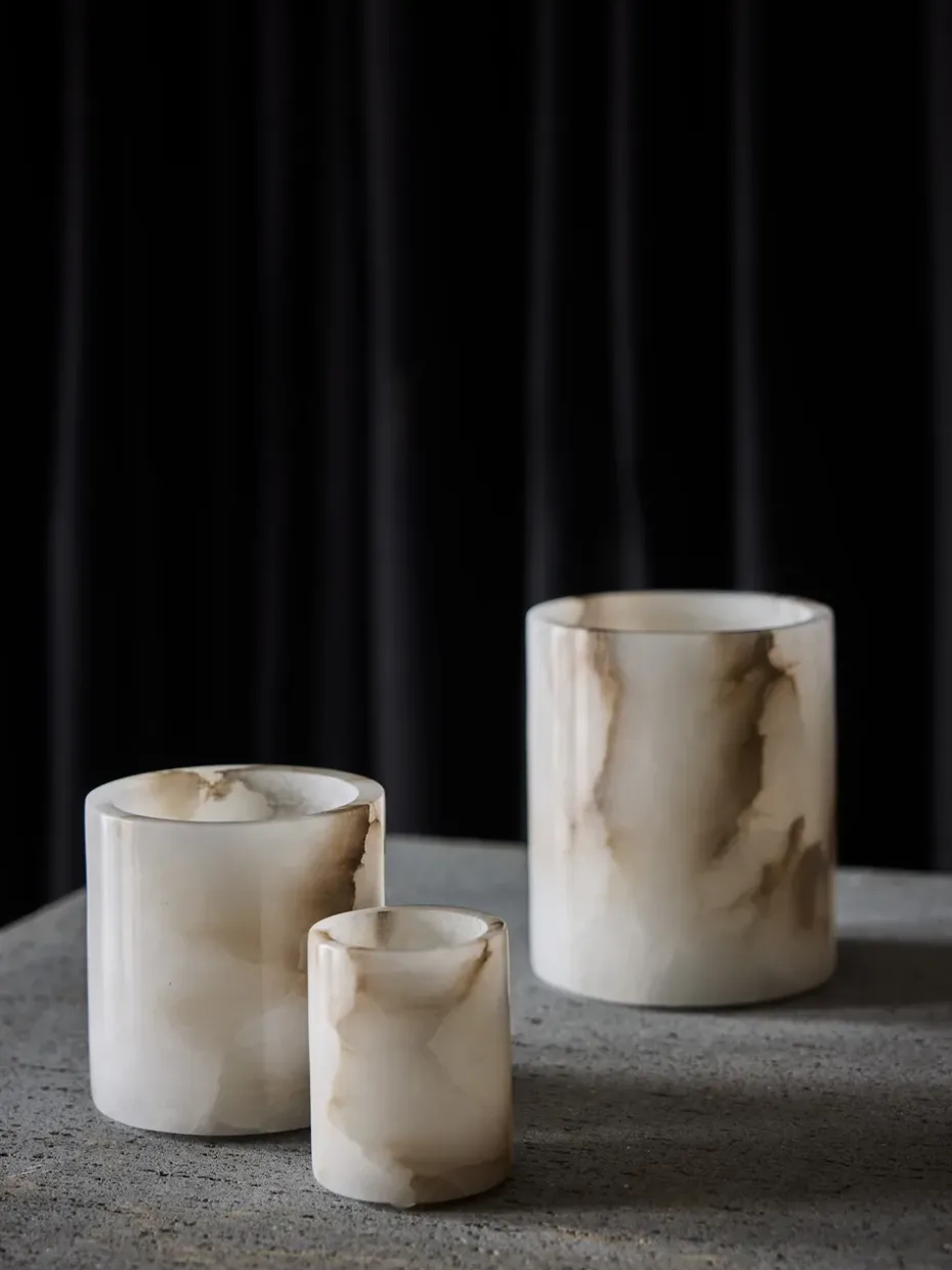 Portavelas Alabaster, Blanco-beige, XS 7,5 cm