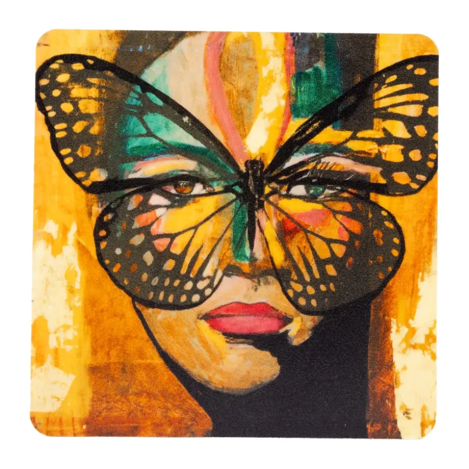 Posavasos Golden Butterfly 9x9 cm, Orange-black