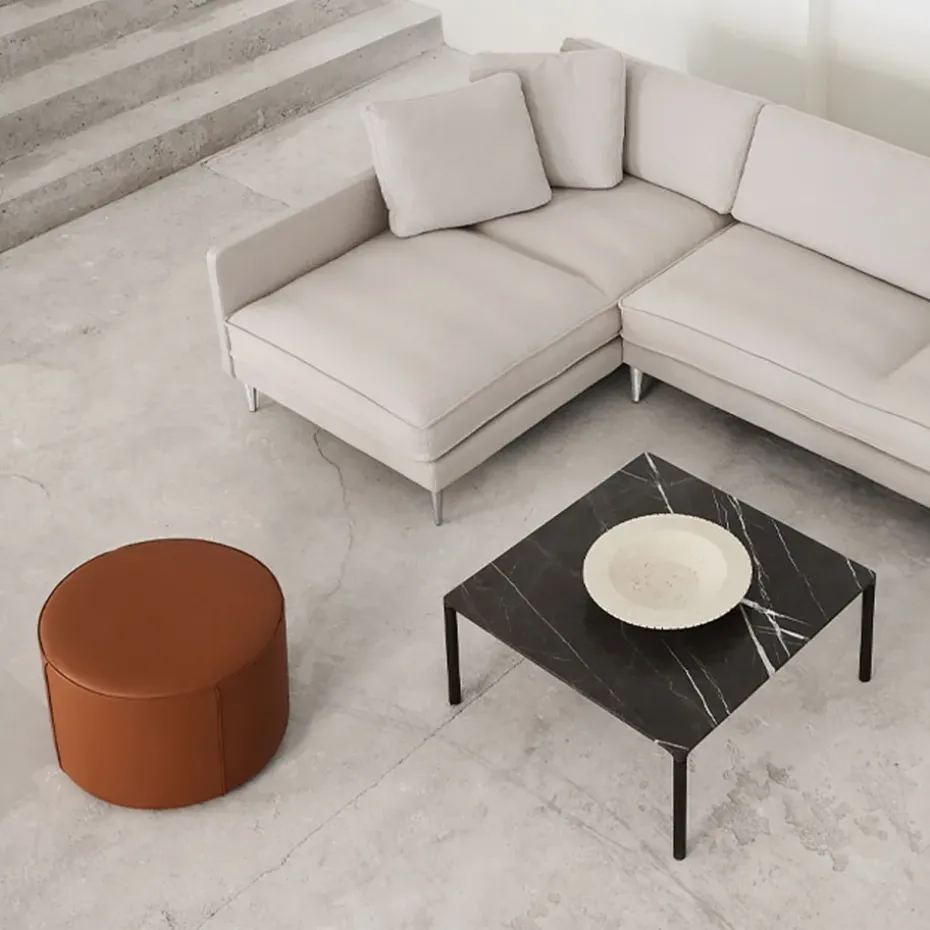 Puf Mono , Cuero omni 307 cognac - Ø55 cm