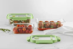 Recipiente hermético de vidrio Lékué rectangular 370 ml, Verde