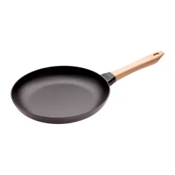 Sartén de hierro fundido Staub negra con mango de madera claro, Ø28 cm