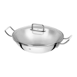 Sartén wok Zwilling Plus con tapa de vidrio Ø32 cm, Acero inoxidable