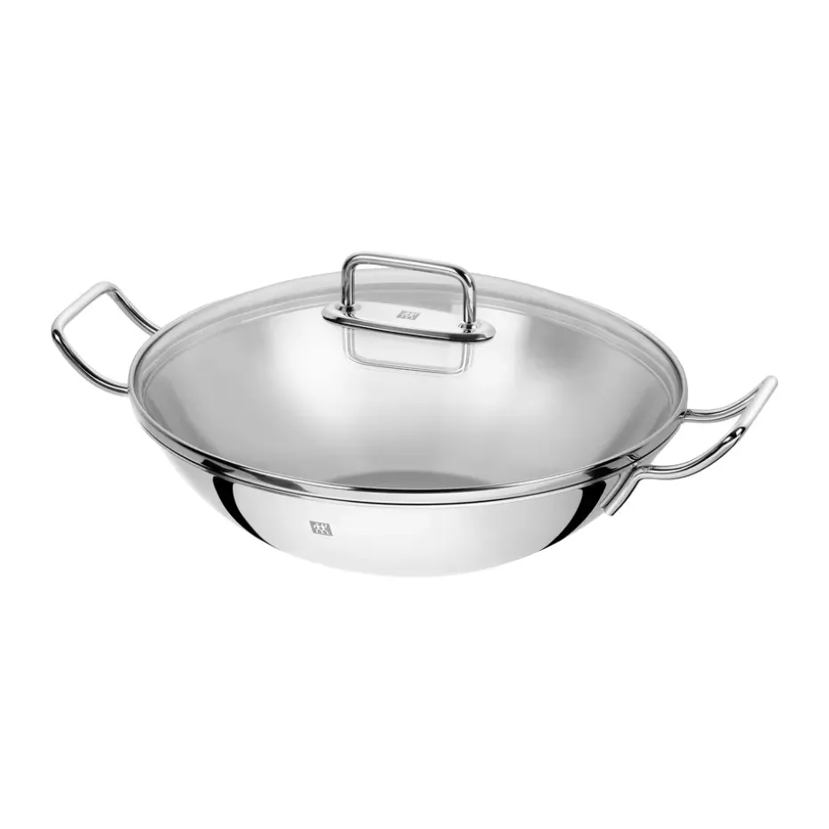 Sartén wok Zwilling Plus con tapa de vidrio Ø32 cm, Acero inoxidable