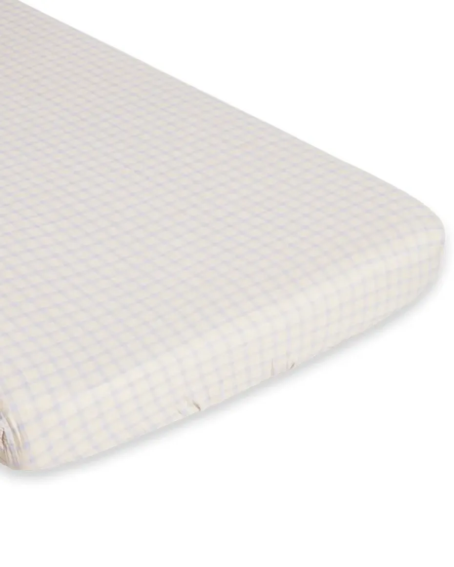 Sábana ajustable Gingham Sky Blue Muslin, 180x200x30 cm