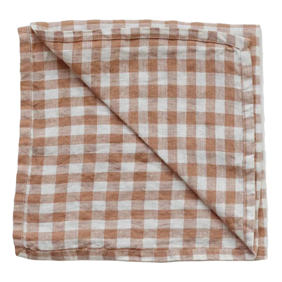 Servilleta de lino a cuadros Gingham 45x45 cm, Biscuit