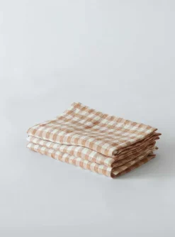 Servilleta de lino a cuadros Gingham 45x45 cm, Biscuit