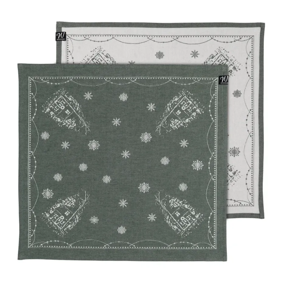 Servilletas de tela Julemorgen 45x45 cm, 2-pack, Blanco-verde