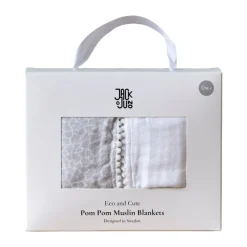 Set de 2 mantas de muselina Pom Pom 120x120 cm, Pearl & Giraffe gray