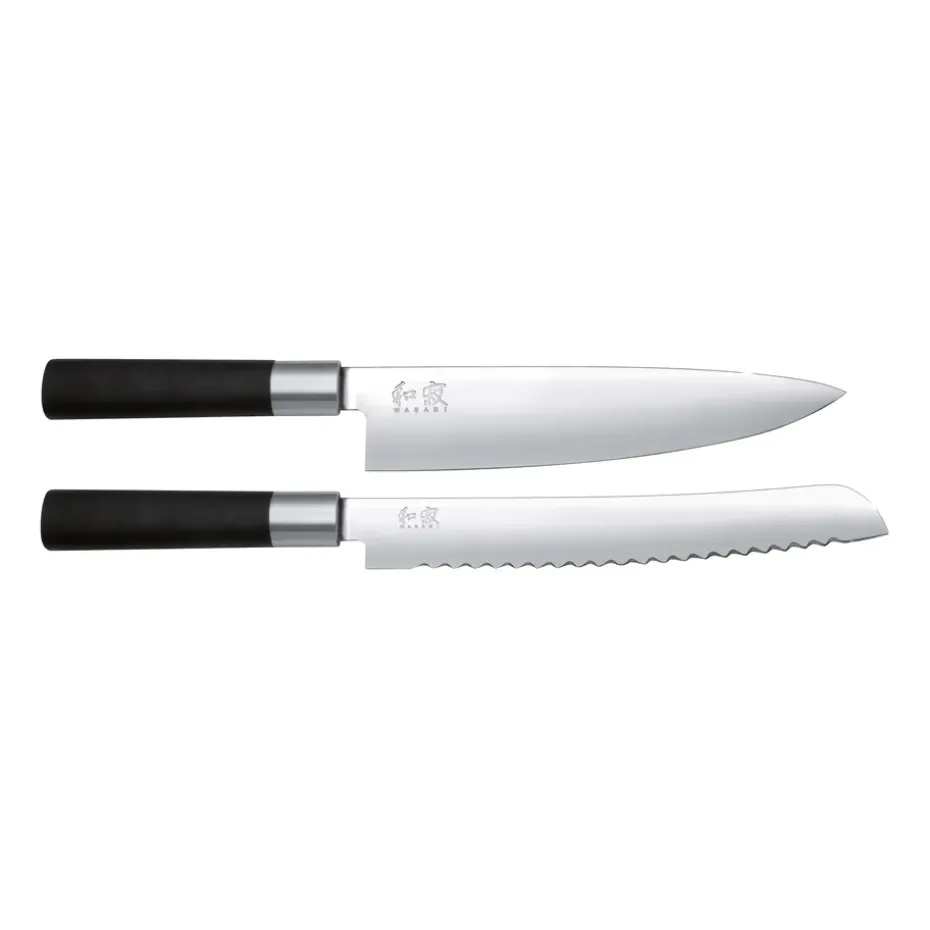Set de cuchillo de pan y cuchillo de chef Kai Wasabi Black, 2 piezas