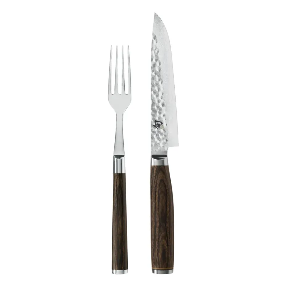 Set de cuchillo y tenedor Kai Shun Premier, cromo-marrón