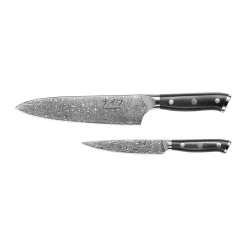 Set de cuchillos de chef y universales Damascus de Hâws, 2 piezas, Negro-acero inoxidable