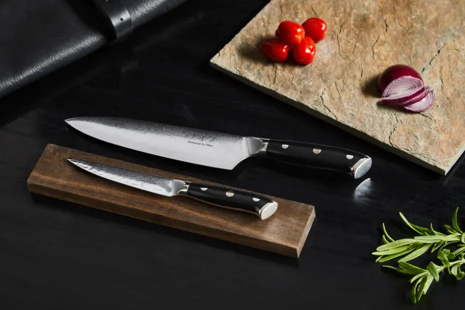 Set de cuchillos de chef y universales Damascus de Hâws, 2 piezas, Negro-acero inoxidable