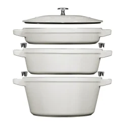 Set de ollas y sartenes Staub apilables 5 piezas, White truffle