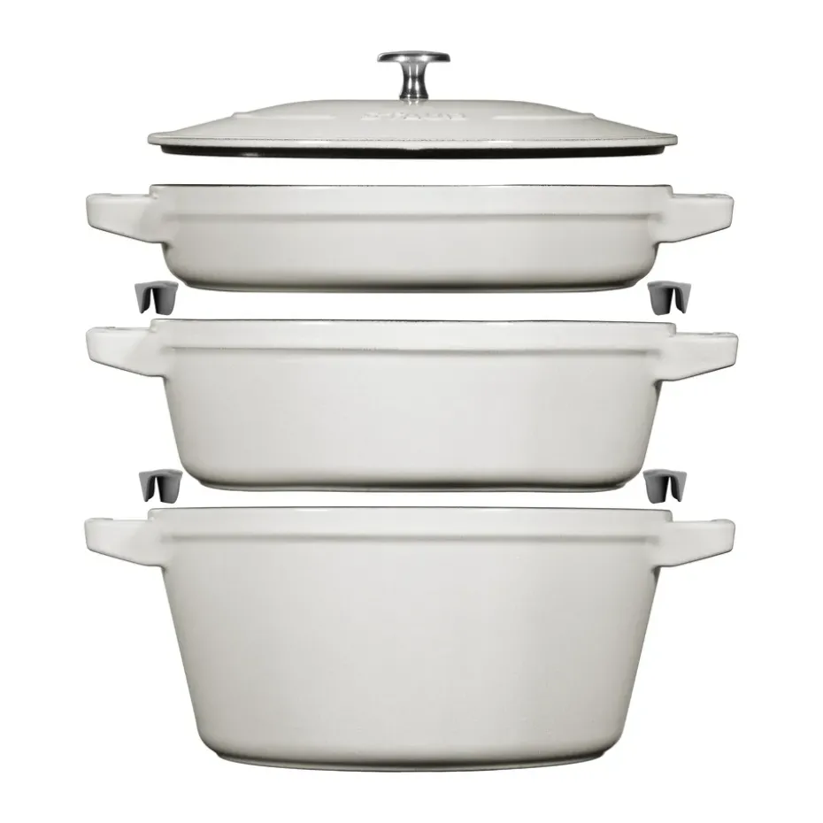 Set de ollas y sartenes Staub apilables 5 piezas, White truffle