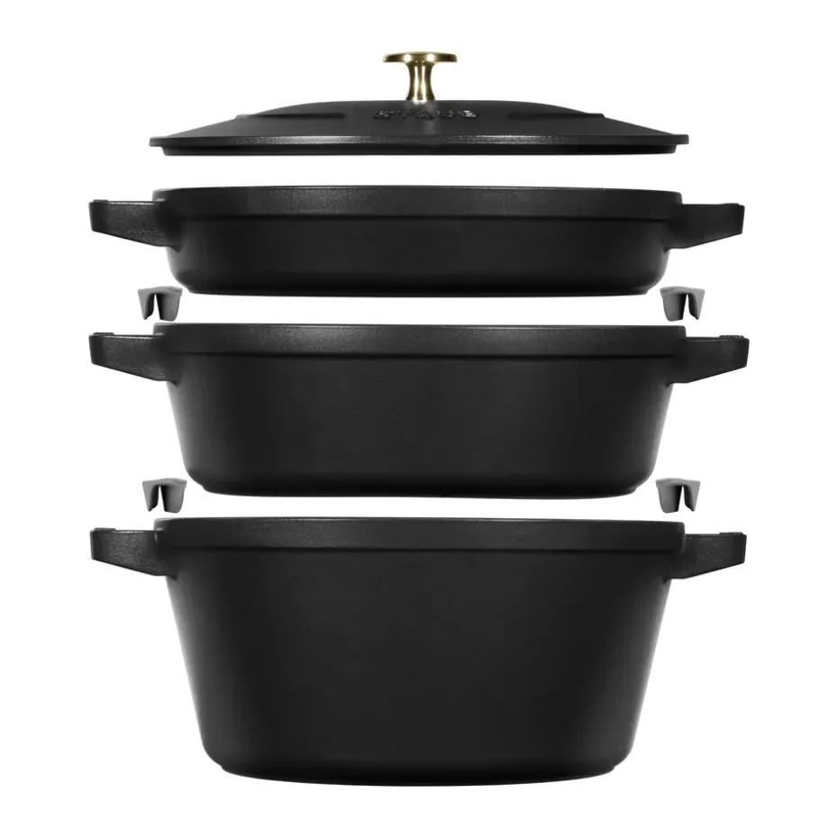 Set de ollas y sartenes Staub apilables 5 piezas, Negro