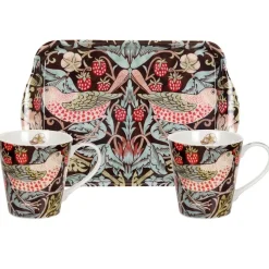 Set de tazas y bandeja Strawberry Thief, marrón