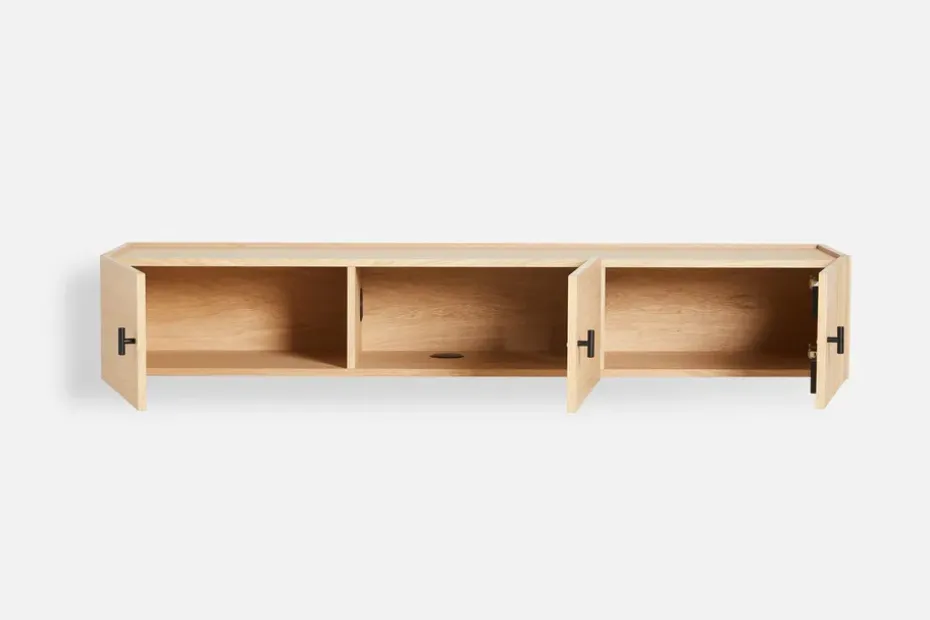 Sideboard de pared Array, 150 cm, Roble pigmentado blanco
