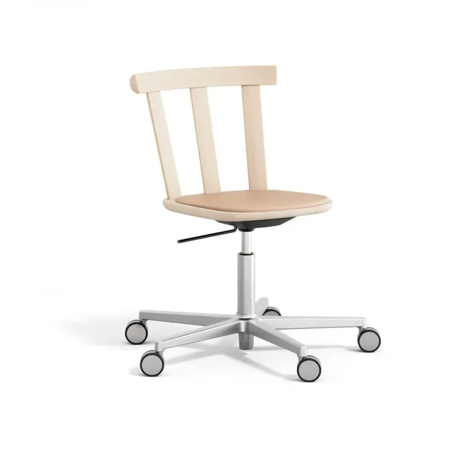 Silla Alt base giratoria con asiento tapizado abedul, Elmoveget 22011-Barniz mate claro
