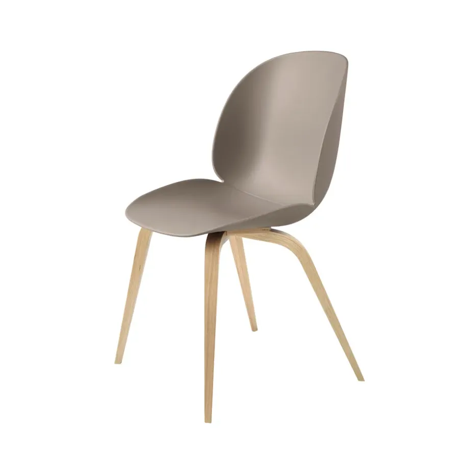 Silla Beetle, New beige, base de roble lacado mate
