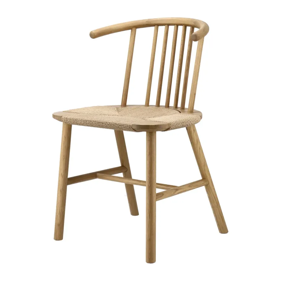 Silla de comedor VIOR asiento trenzado, Roble lacado-natural