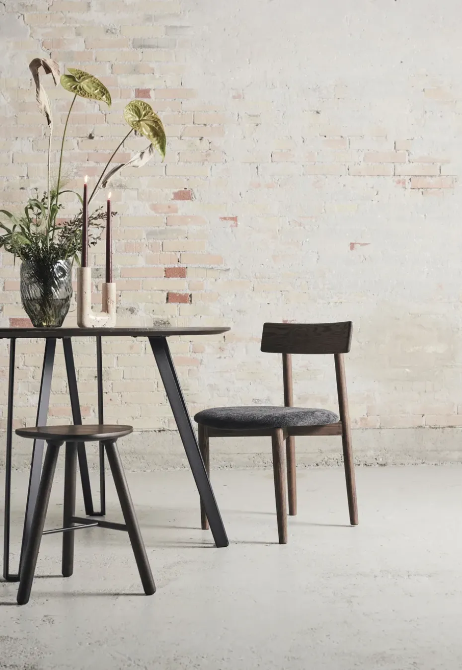 Sillas con asiento Tetra, Tejido color granito-roble oscuro