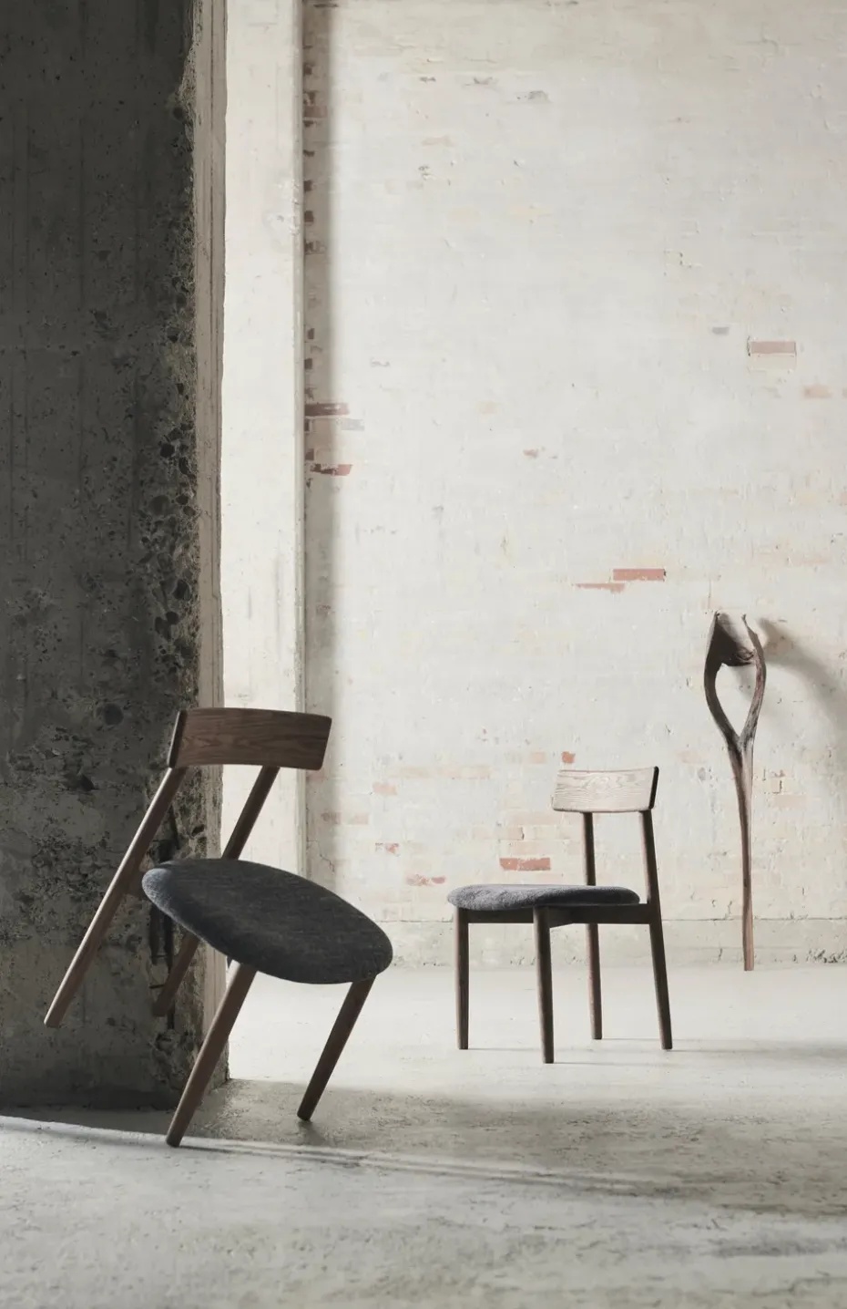 Sillas con asiento Tetra, Tejido color granito-roble oscuro