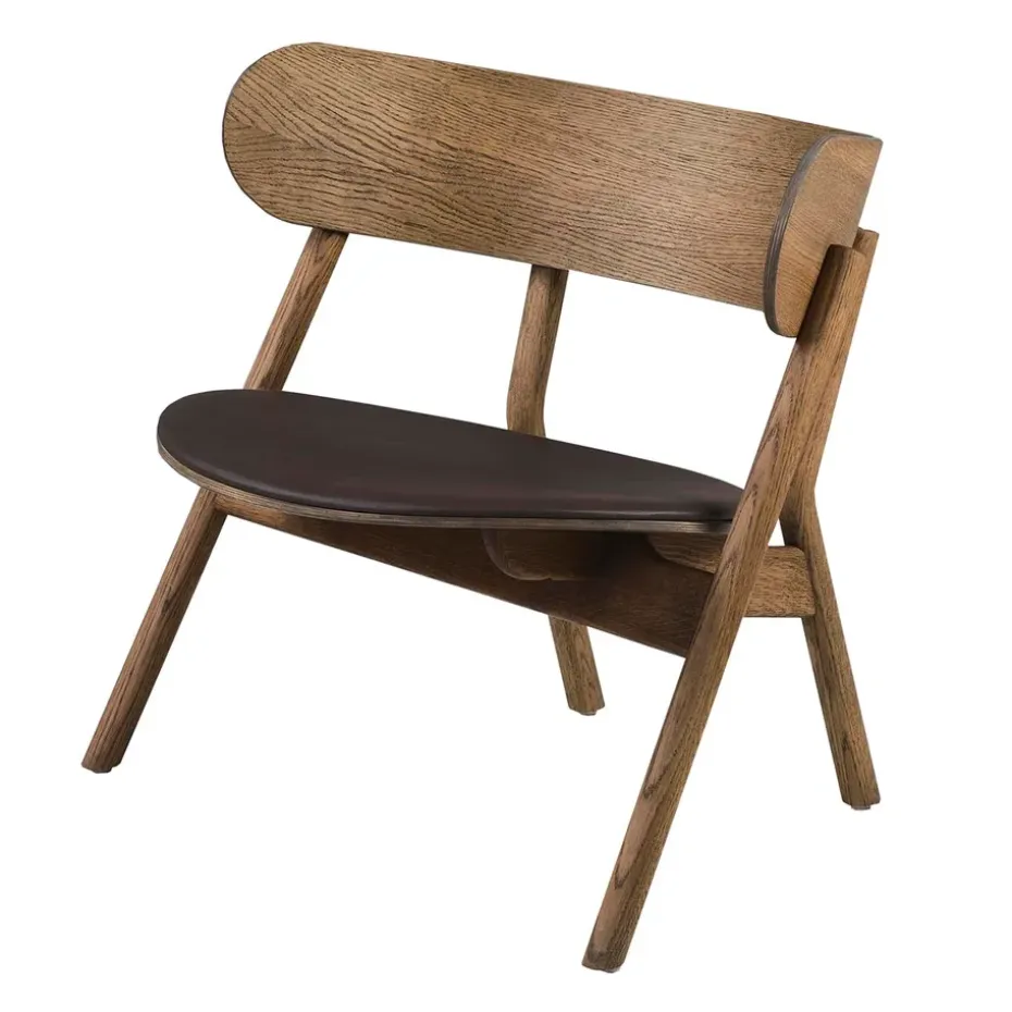 Sillón Oaki asiento de cuero, Roble ahumado