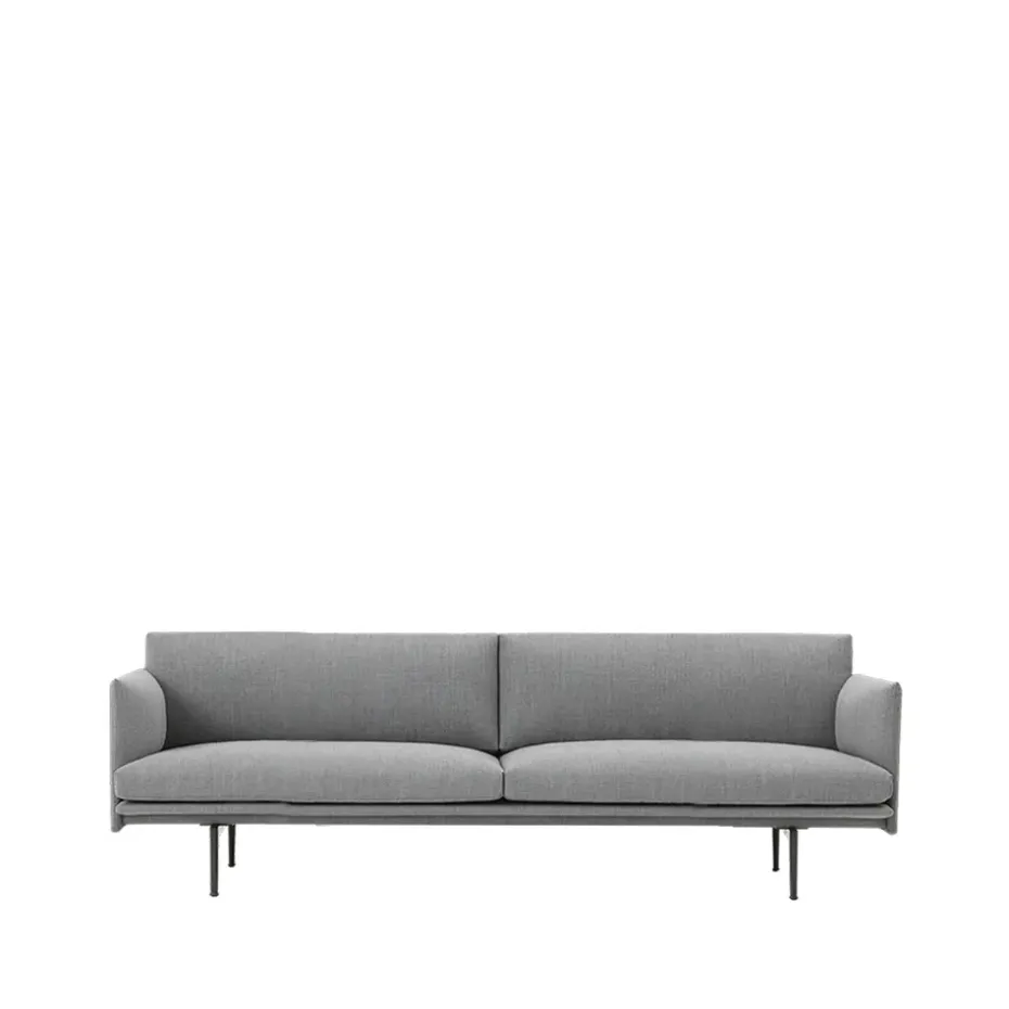 Sofá de 3 plazas Outline tela, Tela fiord 151 grey, patas negras