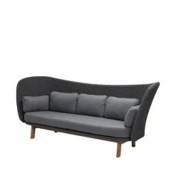 Sofá de 3 plazas Peacock Wing, Cane-Line Natté dark grey, incl. cojines grises, patas de teca