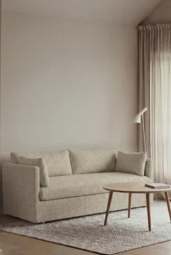 Sofá Linnevik, Bern beige 0341-roble blanco aceitado, 2 plazas, con faldón