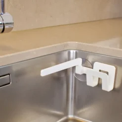 Soporte para paño de cocina y esponja con ventosa, Blanco